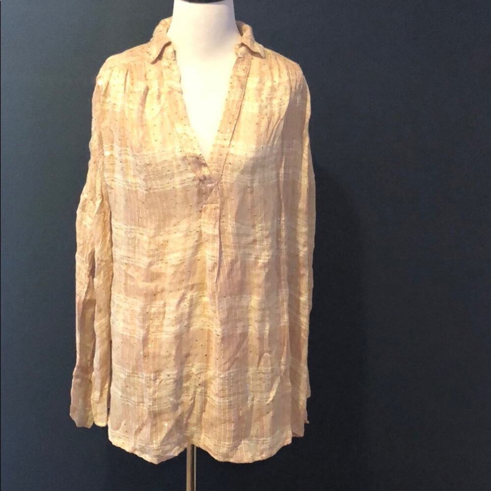 Free People Cream Gold Sequin Oversized V Neck Tunic Top Size S